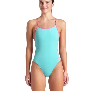 Maillot de bain une-pièce Lace Back Solid pour femmes - Eau/Shocking Pink