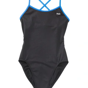 Maillot de bain une-pièce Trinityfit Durafast Elite Hexa pour filles - Noir/Bleu
